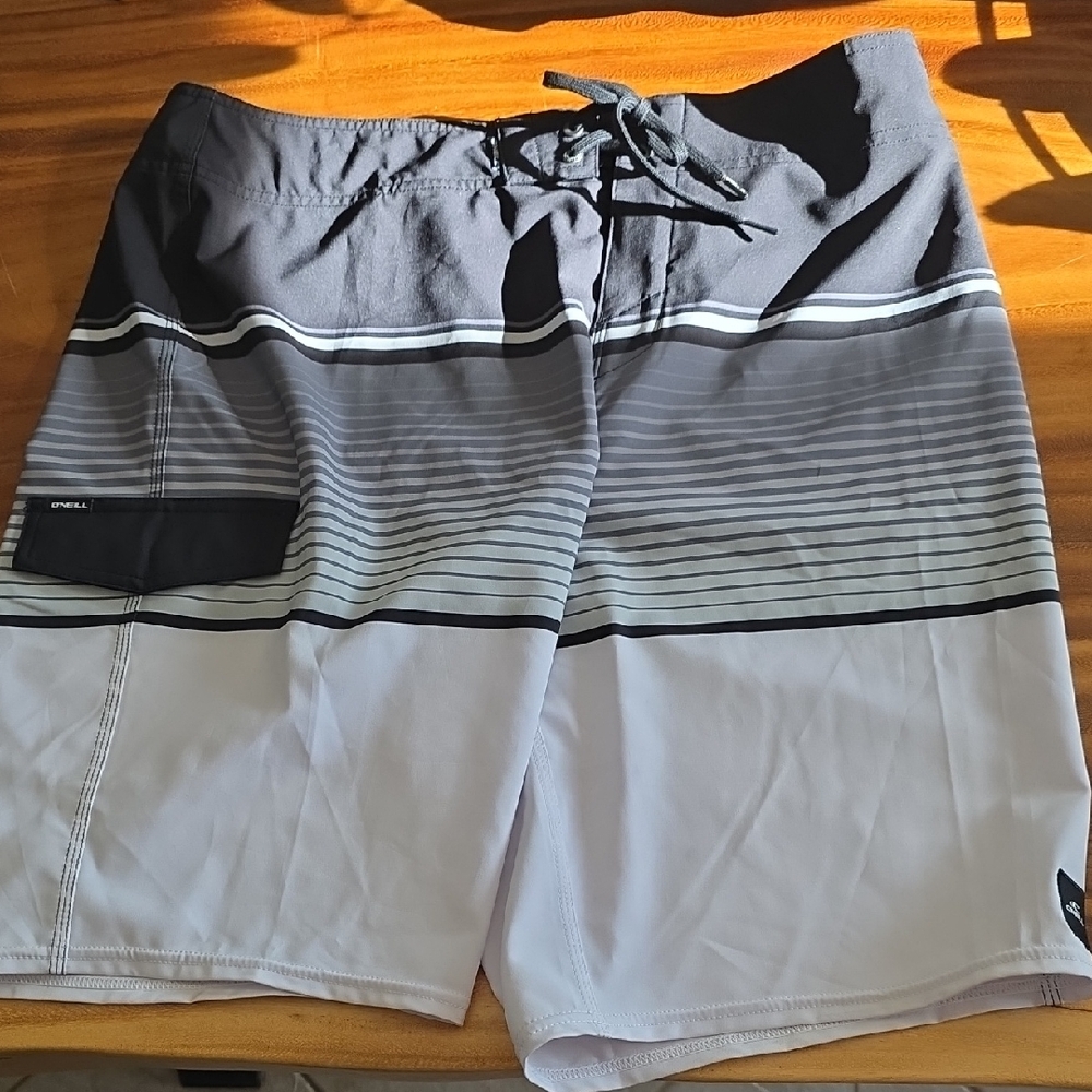 O'Neill Black and Gray Board Shorts Lennozx Stripe 21